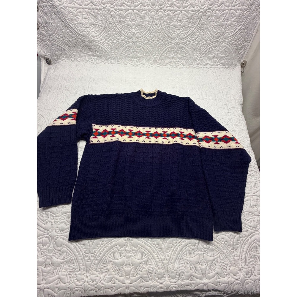 Vintage Tommy Hilfiger Navy Wool Blend Southwestern Intarsia Sweater Mens M